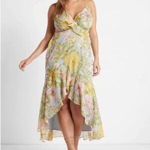 Express Women's Floral Print Ruffle Faux Wrap Hi-Lo Maxi Dress - XS